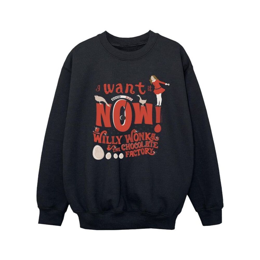Willy Wonka Girls Verruca Salt I Want It Now Sweatshirt / Black